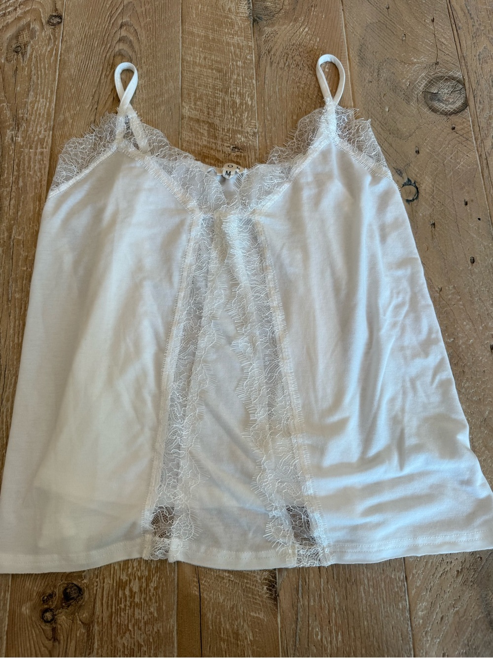Soft Flowy Delicate Lace Trim POL Off White Camisole
